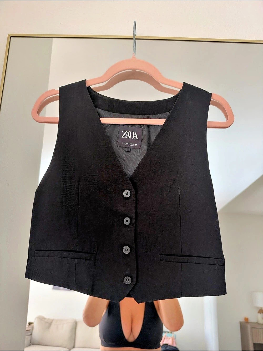 ZARA Tailored Vest Waistcoat Black Button-Front Vest